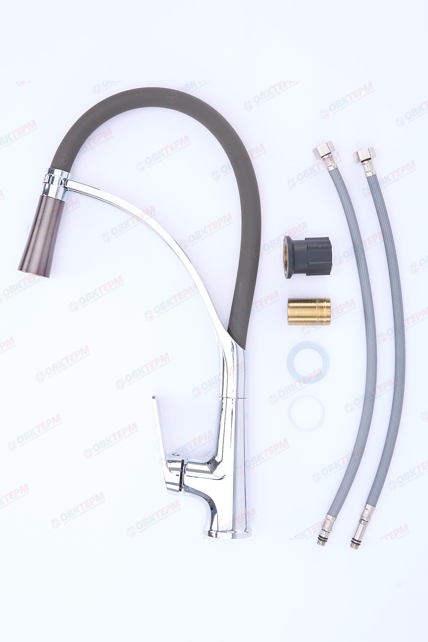 Смеситель д/кухни PLAMIX LUCAS-017 SET CHROME REFL.GREY /гайка /35мм /с подводкой (16шт/ящ) - Изображение №3