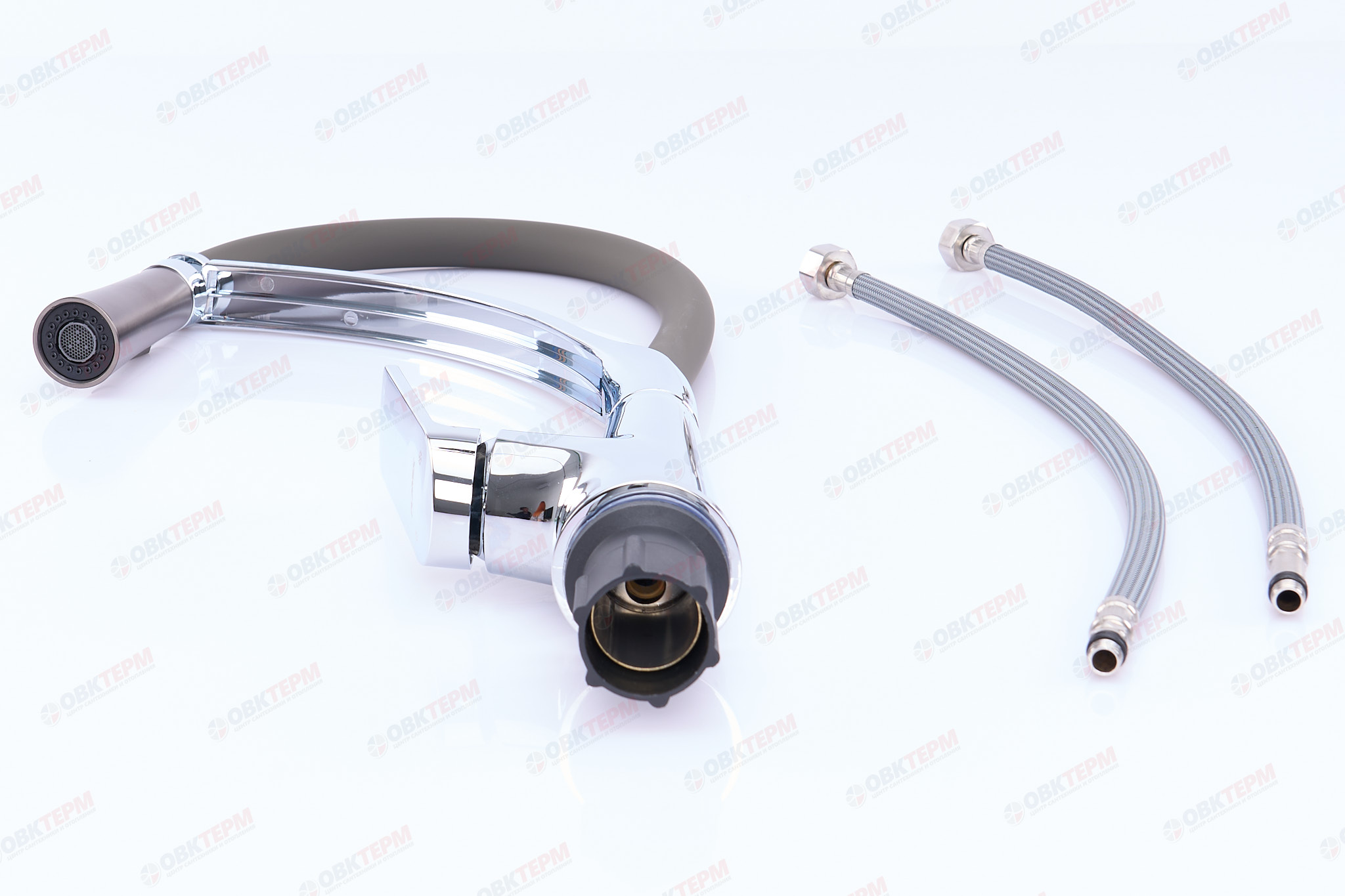 Смеситель д/кухни PLAMIX LUCAS-017 SET CHROME REFL.GREY /гайка /35мм /с подводкой (16шт/ящ) - Изображение №4