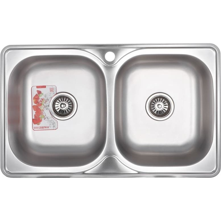 ZERIX мойка Z7848-08-180E DOUBLE (SATIN) ВРЕЗНАЯ /сифон (5шт/ящ) - изображение №1