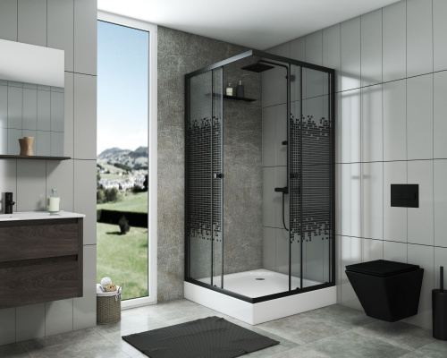 Душ. ограждение NIAGARA NG-1008-14Q BLACK (800х800х1950) стекло МОЗАИКА (БЕЗ ПОДДОНА) - Изображение №1