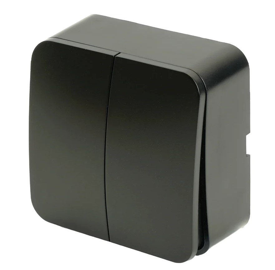 Выключатель 2-клавишный , 250В, 10А, IP20, серия София, черный матовый, MSW10-20-05 - Изображение №1