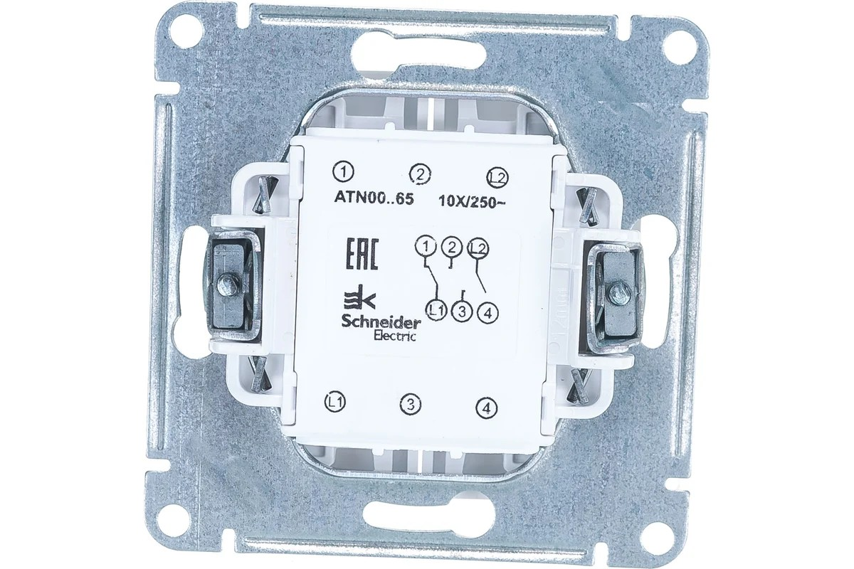 Переключатель 2-клавишный механизм сх.6 10АХ Белый AtlasDesign Systeme Electric - миниатюра №4
