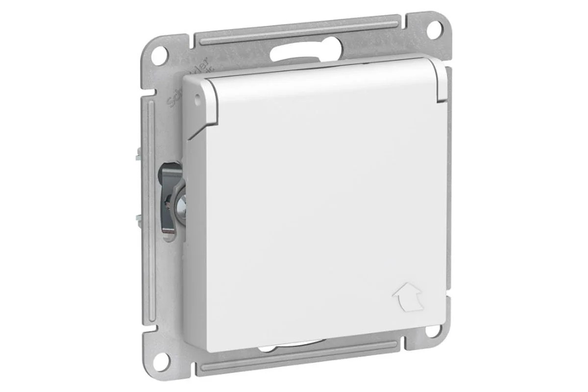 Розетка с/з с крышкой со шторками 16А IP20 механизм Белый AtlasDesign Systeme Electric - Изображение №1