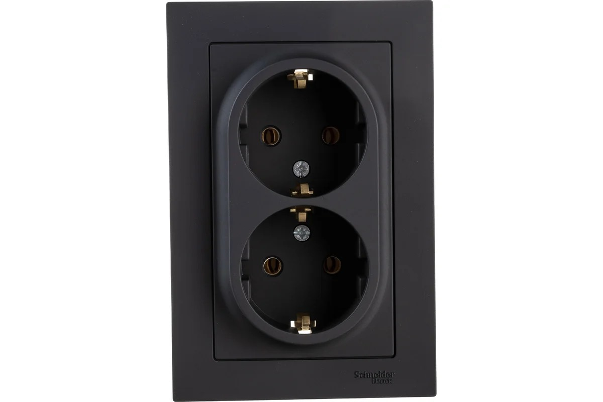 Розетка с/з в сборе двойная 16А Карбон AtlasDesign Systeme Electric - Изображение №1