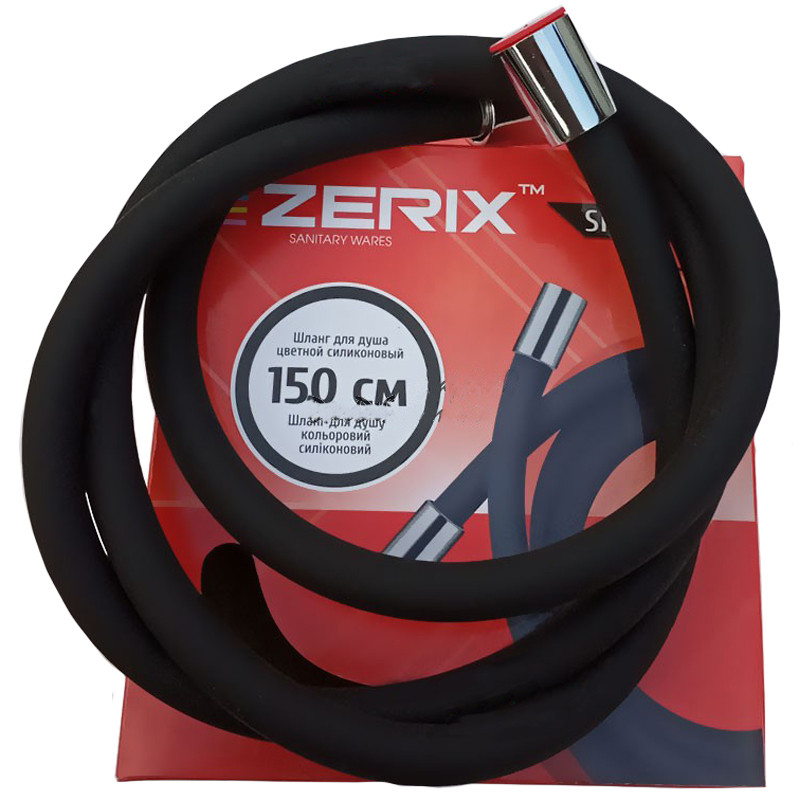 Шланг д/душа  ZERIX  SILICON  F12 Black    150см (48 шт/ящ) - Изображение №1