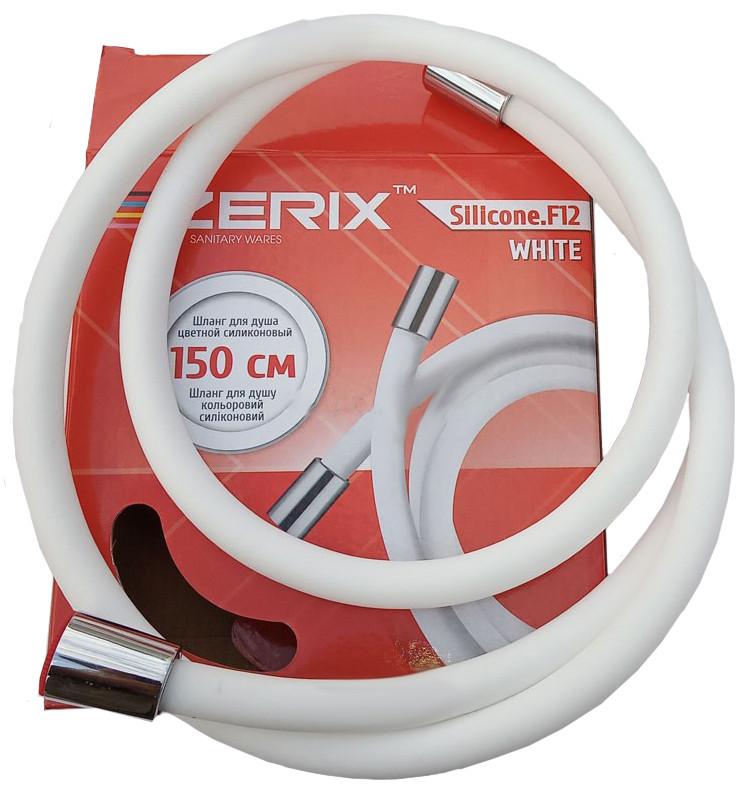 Шланг д/душа  ZERIX  SILICON  F12 White    150см (48 шт/ящ) - Изображение №1