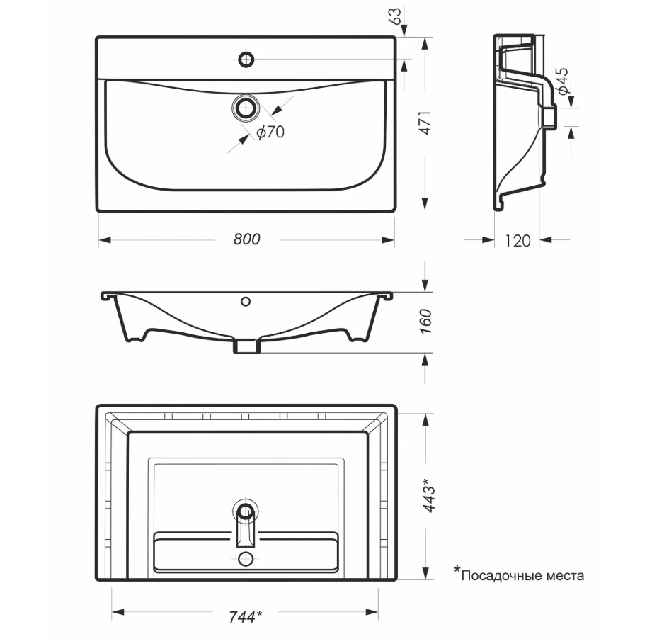 Умывальник мебельный Sanita Lux Breeze 80 ВКС Белый S1 800х160х471 - Изображение №2