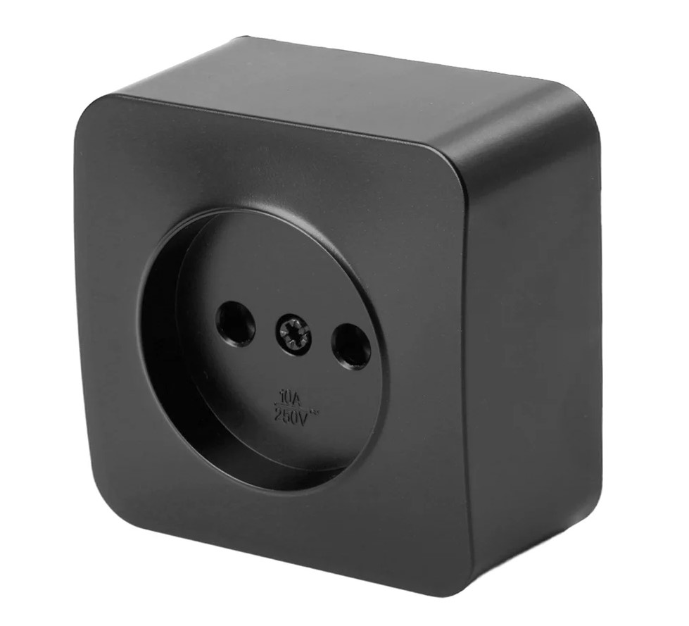 Розетка 1-местная б/з открытой установки, 250В, 10А, IP20, серия София, черный матовый, MST10-11-05 - Изображение №1