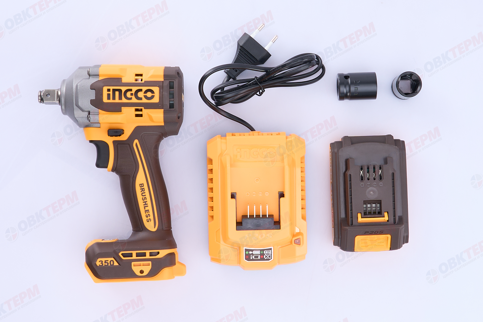 Гайковерт аккум. ударный INGCO Li-One (Б/Щ 20В, 350Нм, 1/2, 1 АКБ*2Ач, ЗУ, 2 головки) - Изображение №2