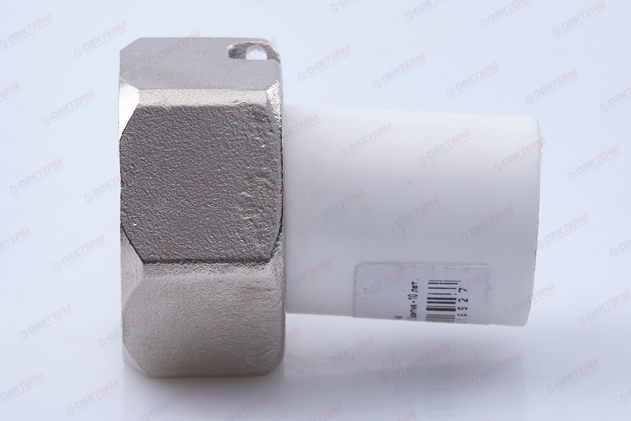 Штуцер для водомера под пломбу 20 * 3/4"    БЕЛЫЙ PP-R    (RTP)    (240/40) - миниатюра №4