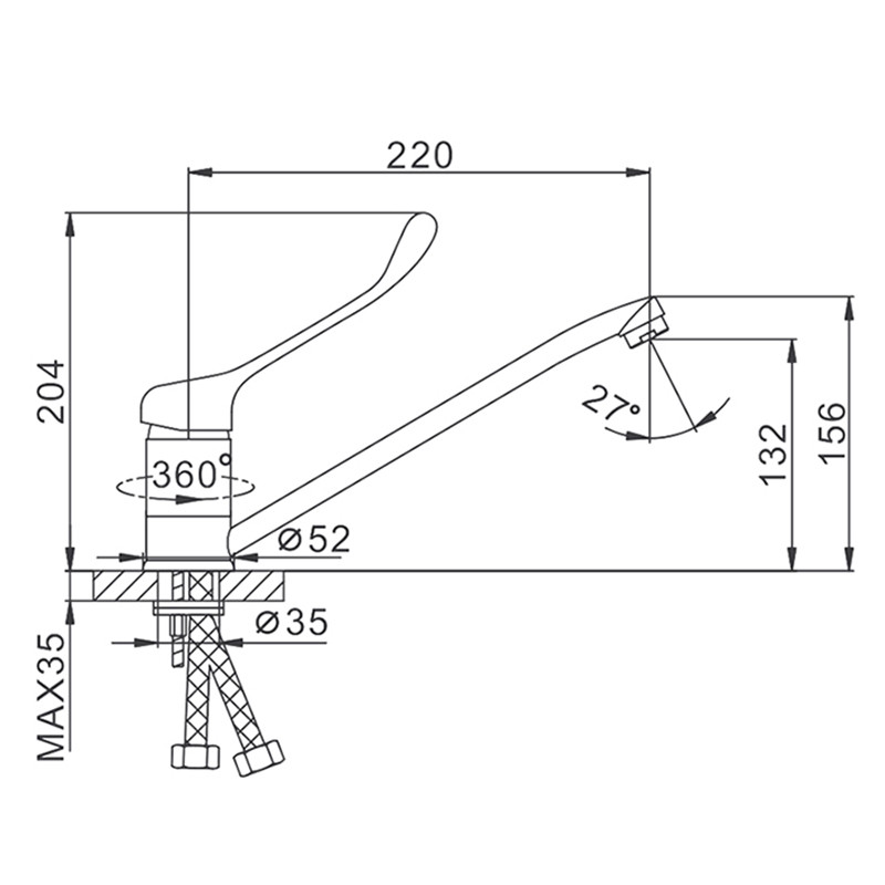 Смеситель д/умывальника локтевой FRAP F4254 латунь /Ø40 /длинный /на шпильке - миниатюра №3