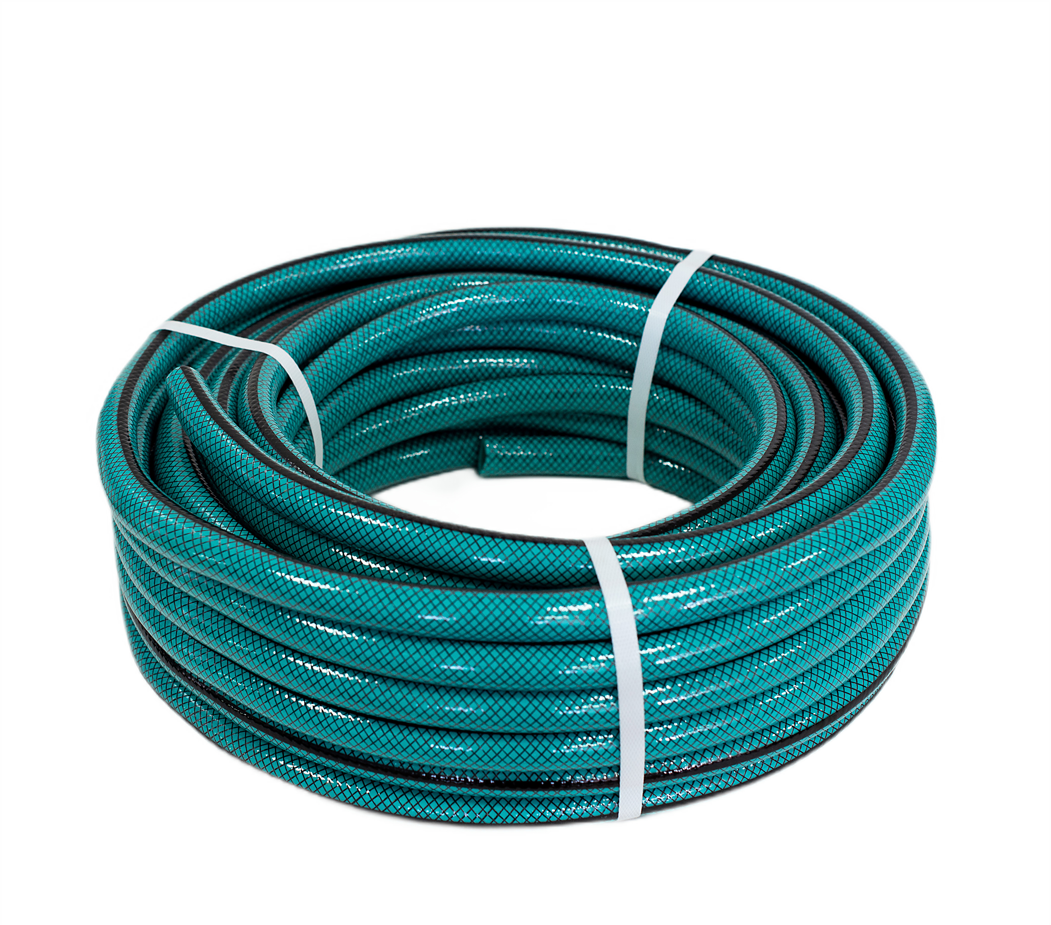 Шланг поливочный ПВХ "Horke" силикон бирюзовый с черной полосой  армир. 3-х слойный 1/2 (Бухта 10м) - изображение №1