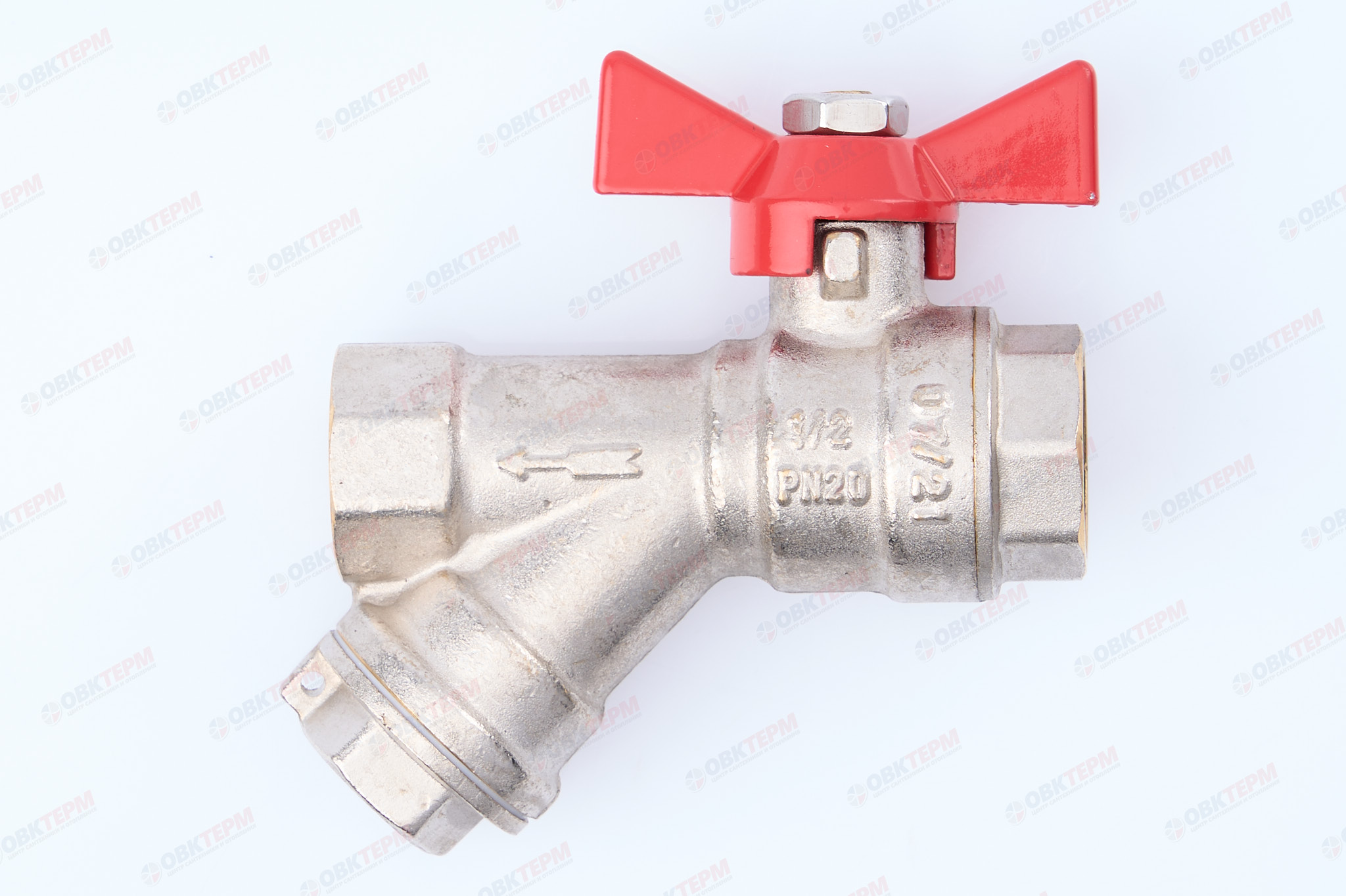 Кран шаровый        Valtec      1/2" ВВ  с фильтром   бабочка        (96ящ8) - изображение №1