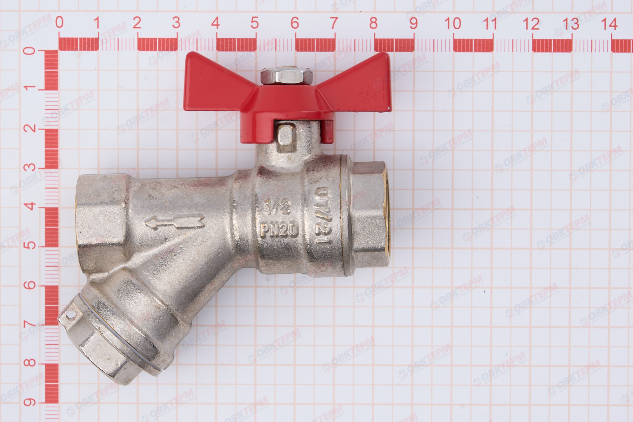 Кран шаровый        Valtec      1/2" ВВ  с фильтром   бабочка        (96ящ8) - миниатюра №11
