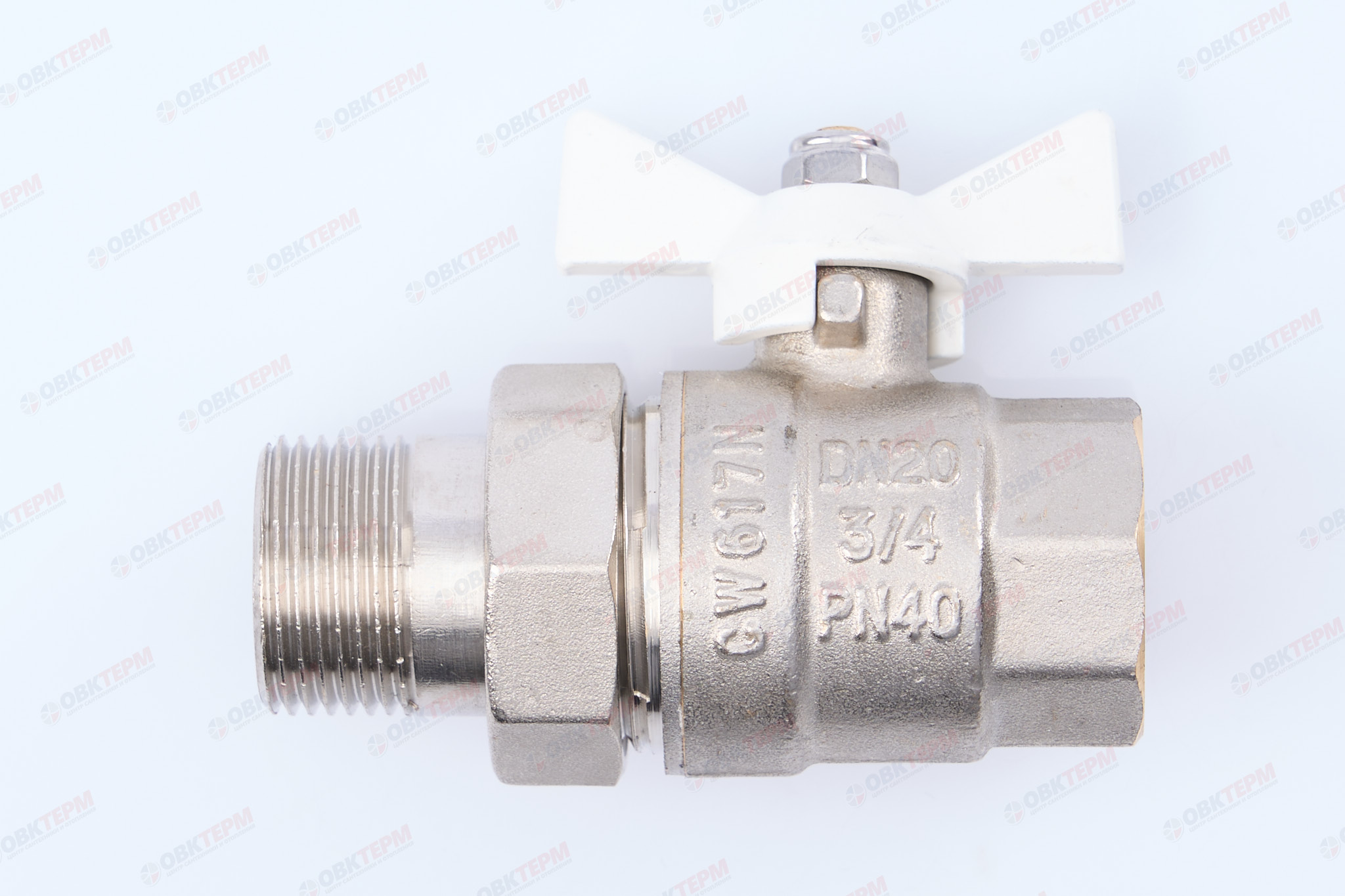 Кран шаровый с американкой      Valtec     3/4"  ВН   бабочка ( белая рукоятка)    (84/7) - Изображение №1