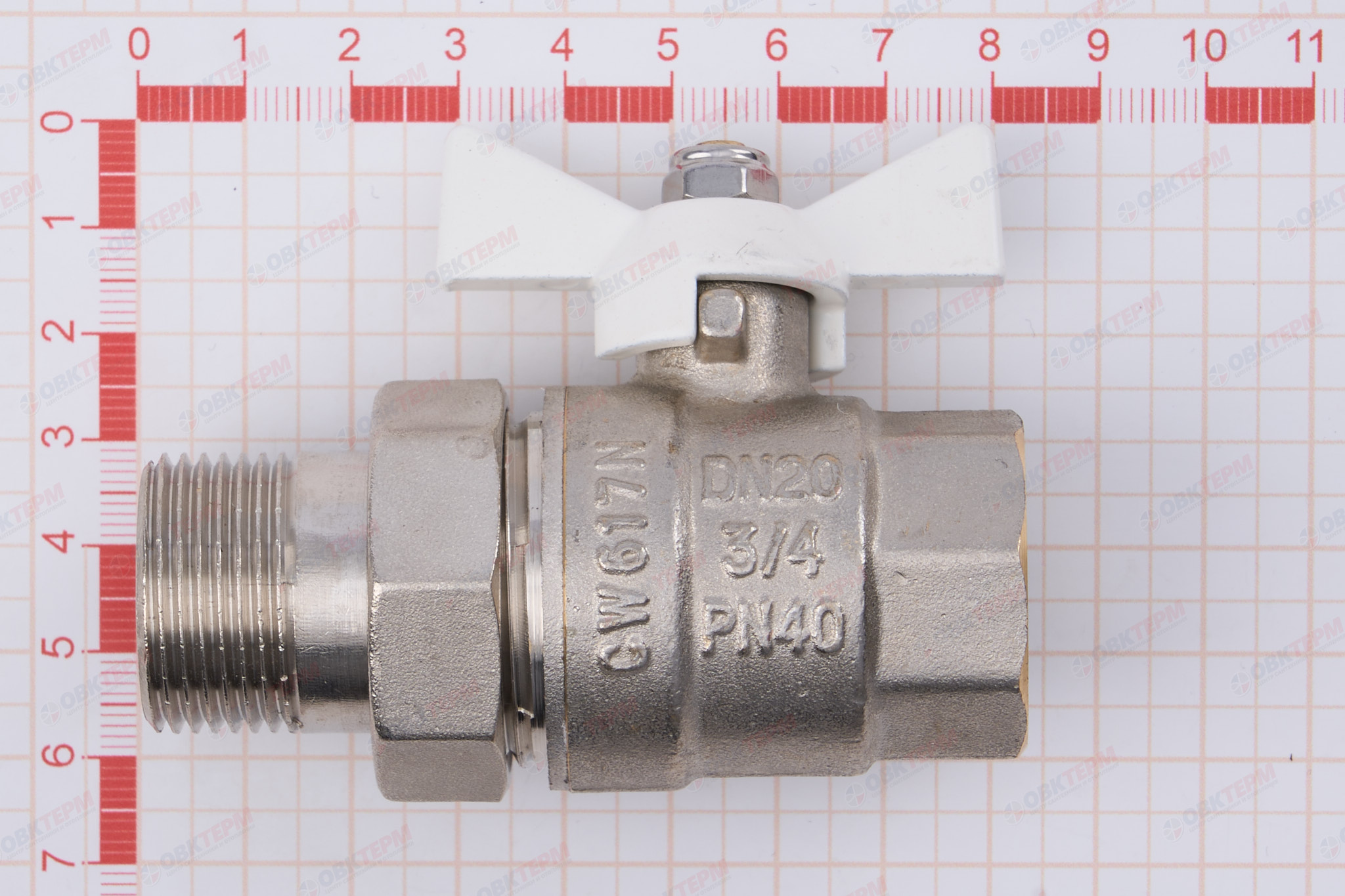 Кран шаровый с американкой      Valtec     3/4"  ВН   бабочка ( белая рукоятка)    (84/7) - миниатюра №7