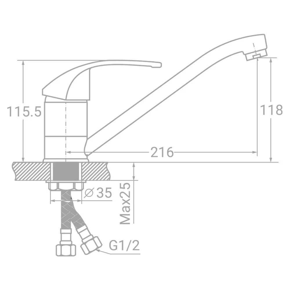 Смеситель д/кухни CHAMPION MARS 555-15 CM   (Ø40, ГАЙКА)  (12 шт/ящ) - миниатюра №2
