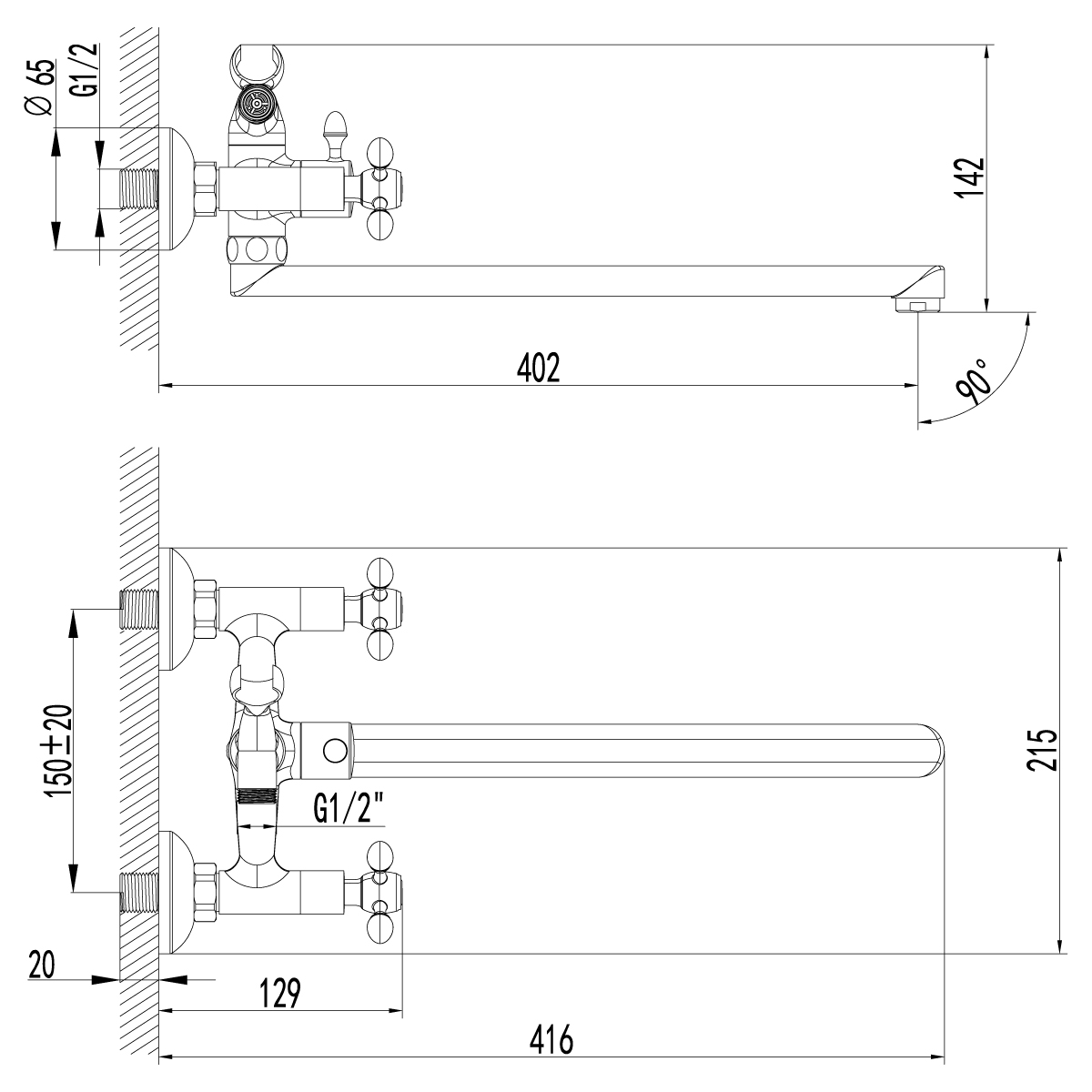 Смеситель д/ванны буксовый EUROPRODUCT MF 143 (10 шт/ящ) - Изображение №2