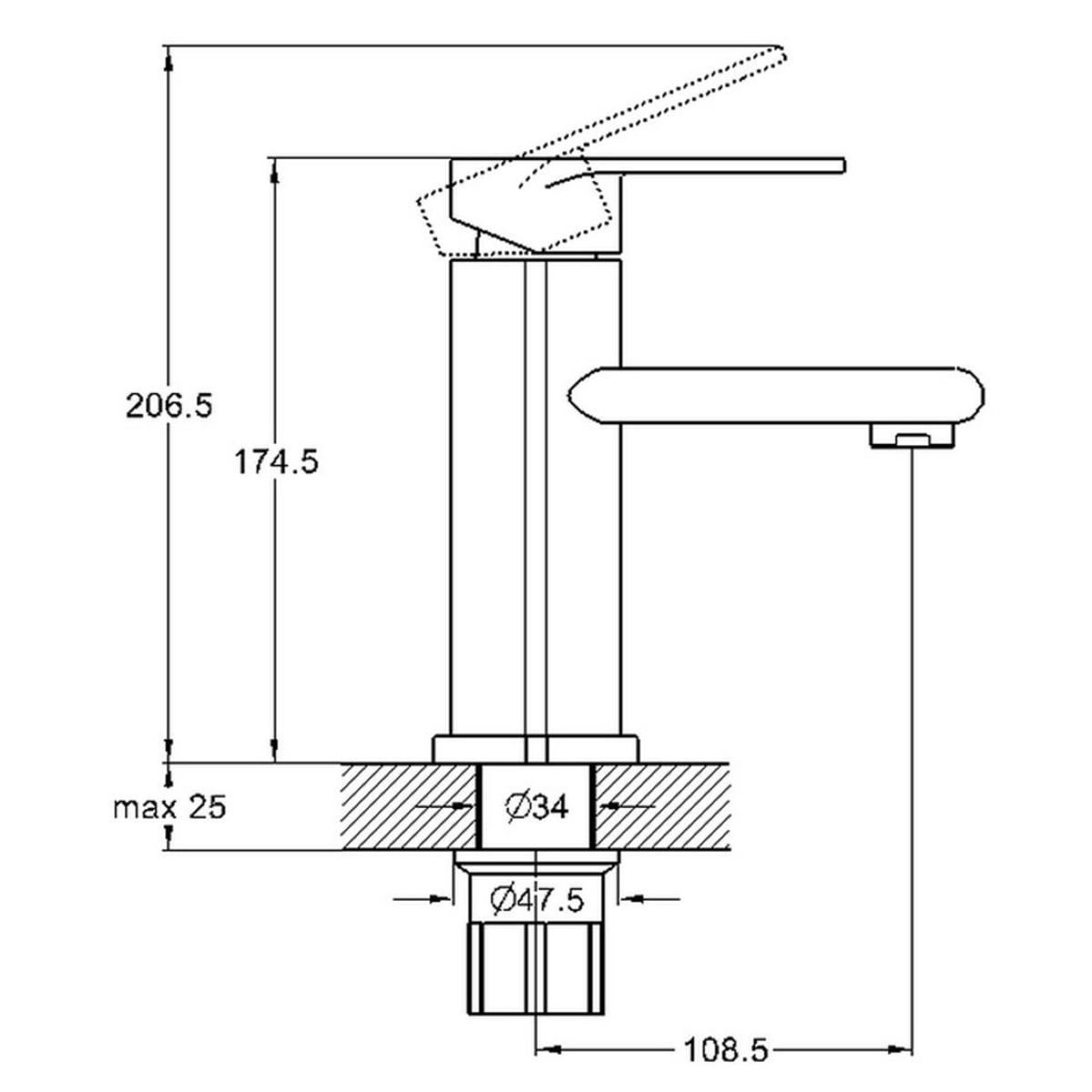 Смеситель д/умывальника нерж/сталь MIXXUS AVA 001 Ø40  (20 шт/ящ) - миниатюра №2