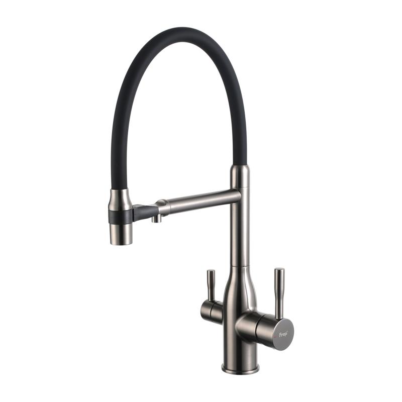 Смеситель д/кухни FRAP F4398-9 оружейная сталь /гибкий излив (Ø35,на гайке) - изображение №1