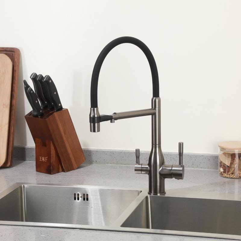 Смеситель д/кухни FRAP F4398-9 оружейная сталь /гибкий излив (Ø35,на гайке) - миниатюра №6