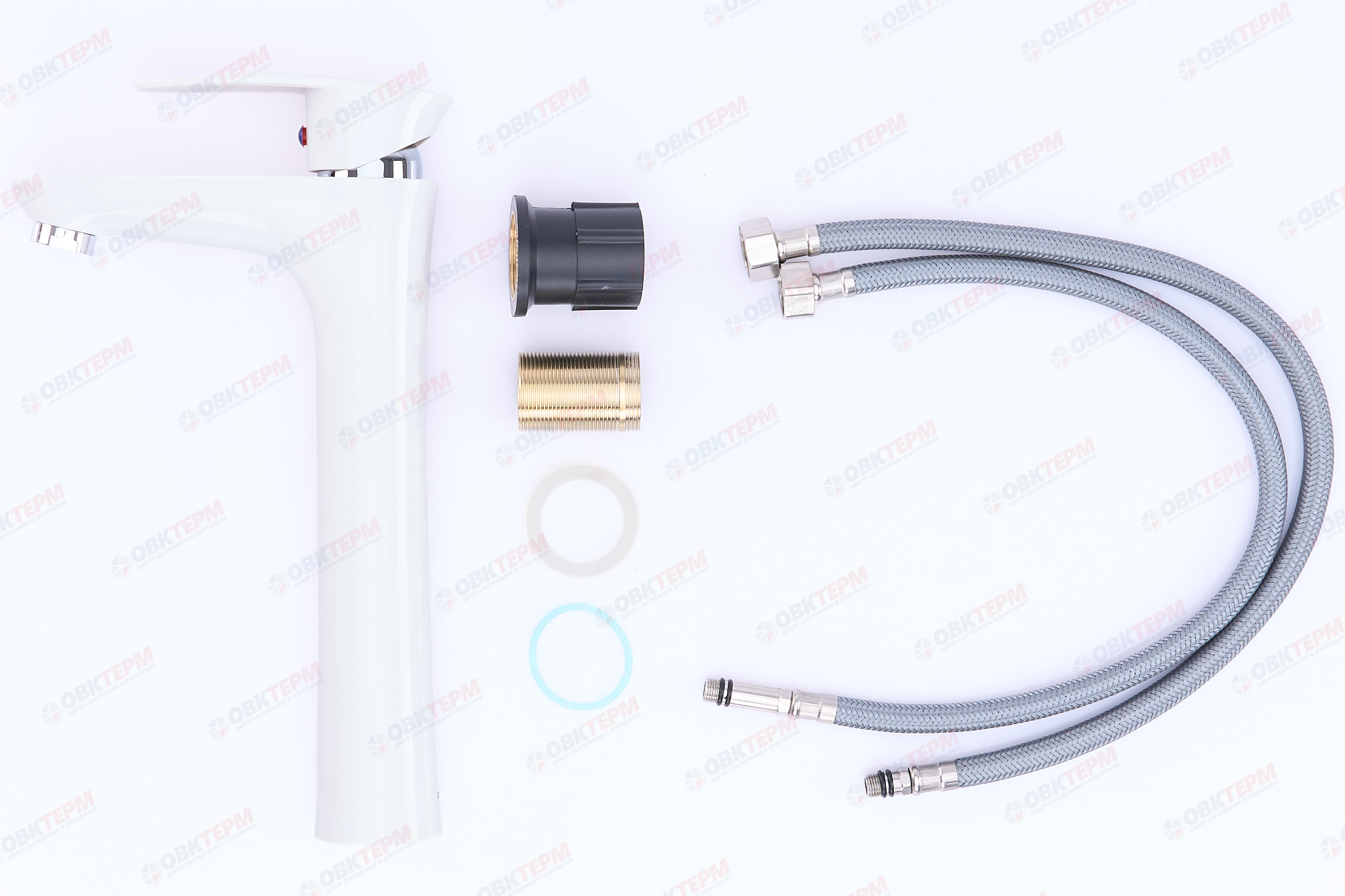 Смеситель для умывальника PLAMIX CEZAR-001 HIGH SET White (с подводкой) (10 шт/ящ) - миниатюра №6