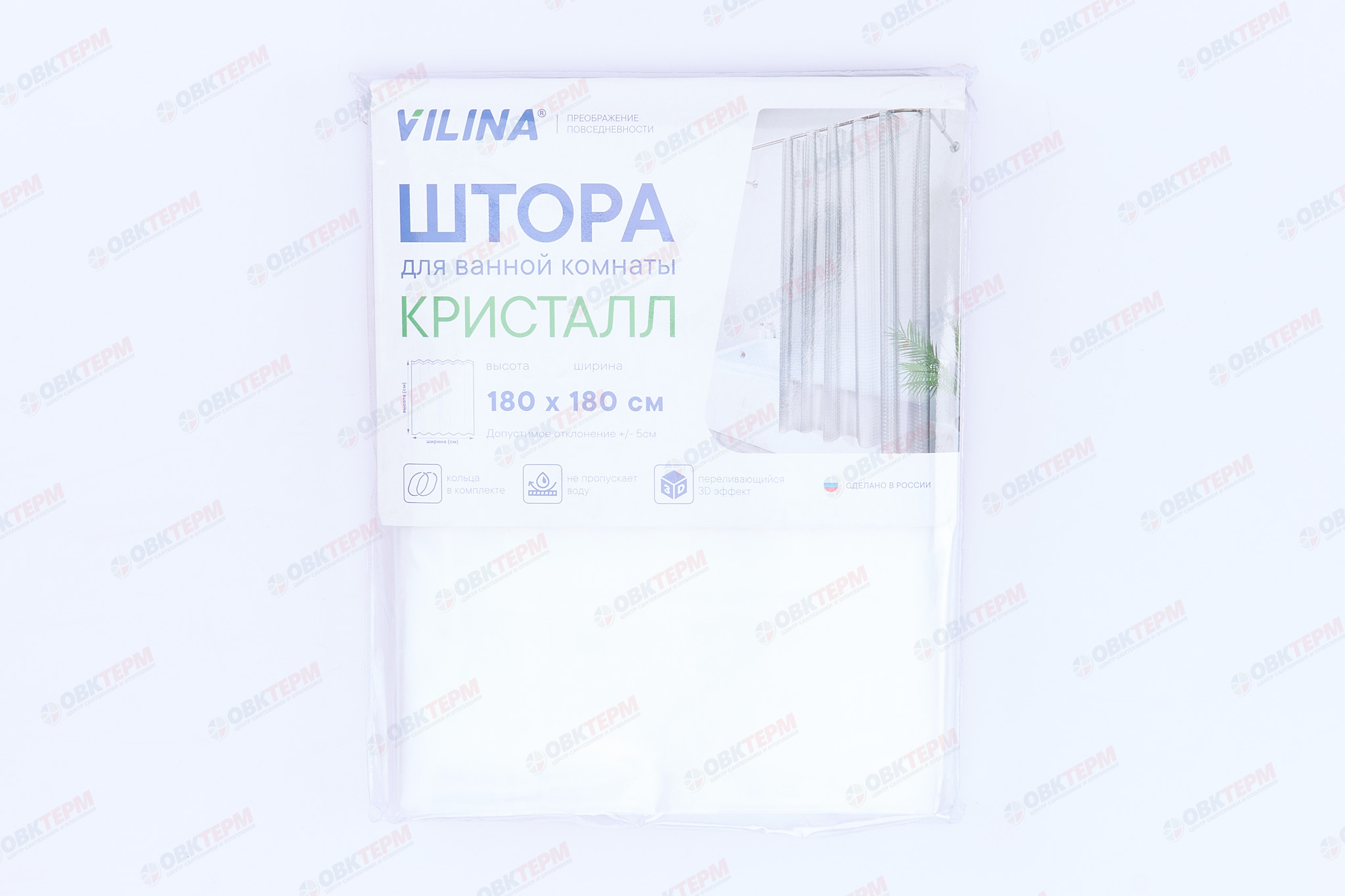Штора для ванной "Кристалл" из PEVA (Водопад-прозрачная) VILINA 180x180 (16 шт/ящ) - Изображение №2