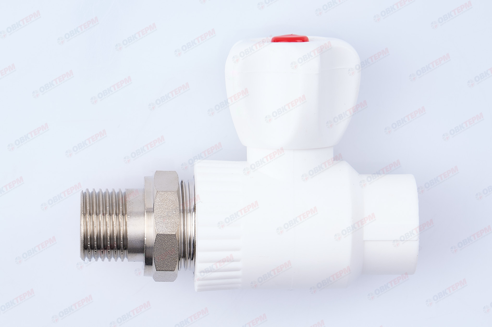 Кран шаровый  радиаторный прямой 20х1/2" НР (стальной  шар) (белый) (50/1) (TIM) - Изображение №1