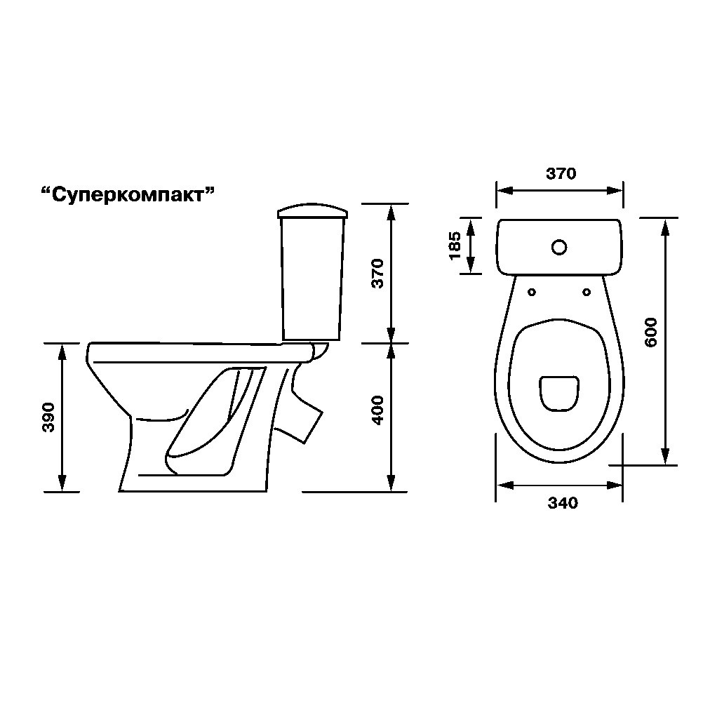 Унитаз-компакт ОК "СУПЕРКОМПАКТ" (ПРЯМ. выпуск., 1 режим, крышка ПП, ниж., подкл.)  772х370х600 мм - Изображение №2