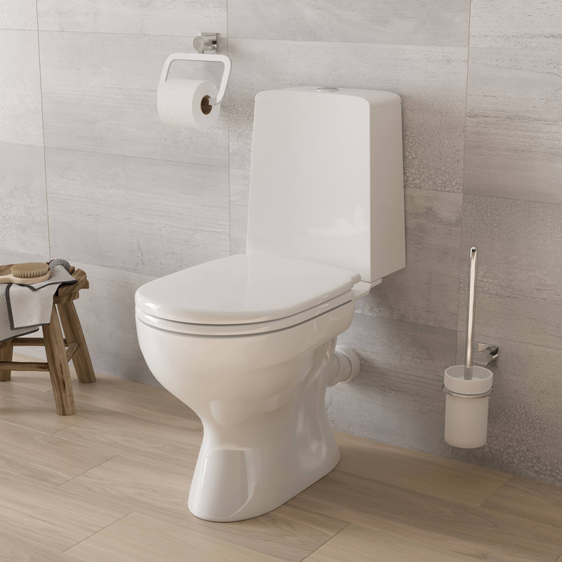 Унитаз-компакт GESSO W102 Бюджетный (косой выпуск, 1 режим, сиденьем ПП и болтами крепления) - Изображение №3