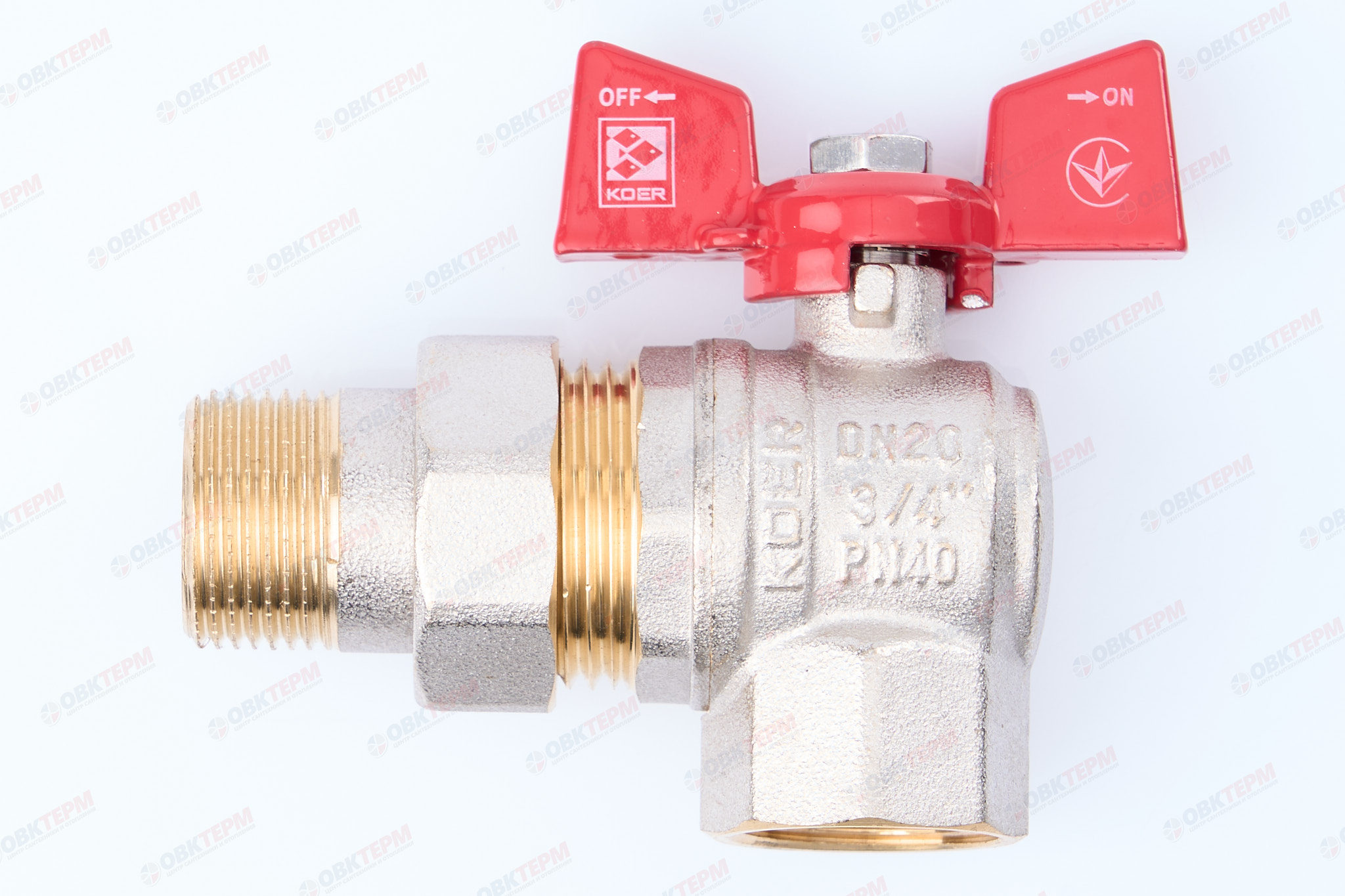 Кран шаровый с американкой УГЛОВОЙ   KOER/NOLF     3/4"   бабочка   усиленный  (32/8) - изображение №1