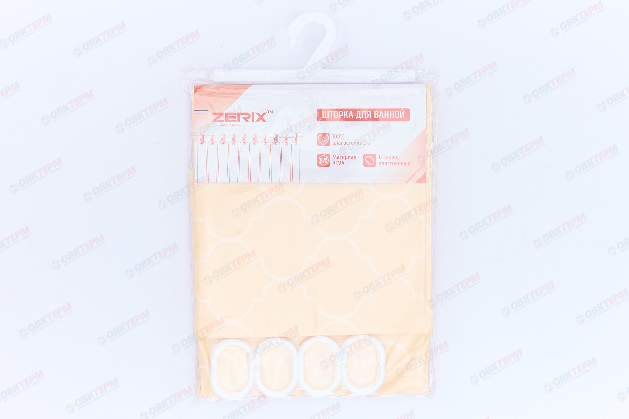 Штора для ванной из полиэтилена (Узор бежевый) ZERIX SCP-006-180x180 (50 шт/ящ) - Изображение №2