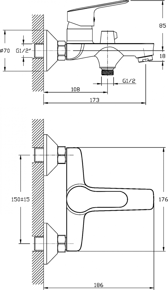 Смеситель д/ванны корот. MIXXUS GAVI  009 EURO Ø40  (10 шт/ящ) - миниатюра №2