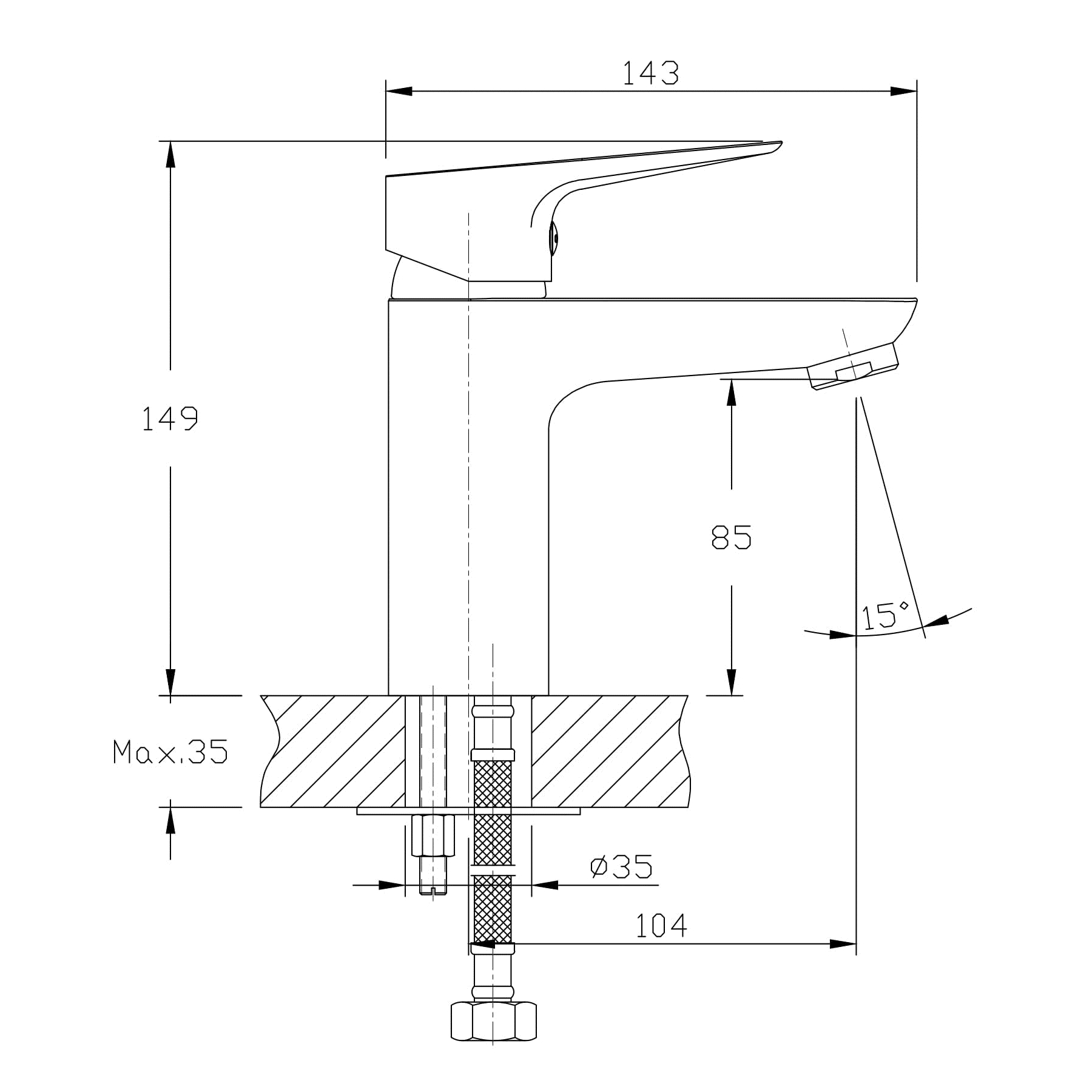 Смеситель д/умывальника MIXXUS OREGON 001 Ø35 ГАЙКА  (10 шт/ящ) - Изображение №2