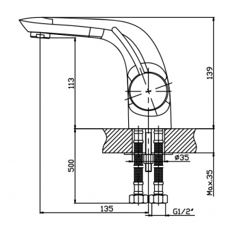 Смеситель д/умывальника MIXXUS PREMIUM ALASKA 001 Ø35 (10 шт/ящ) - Изображение №2