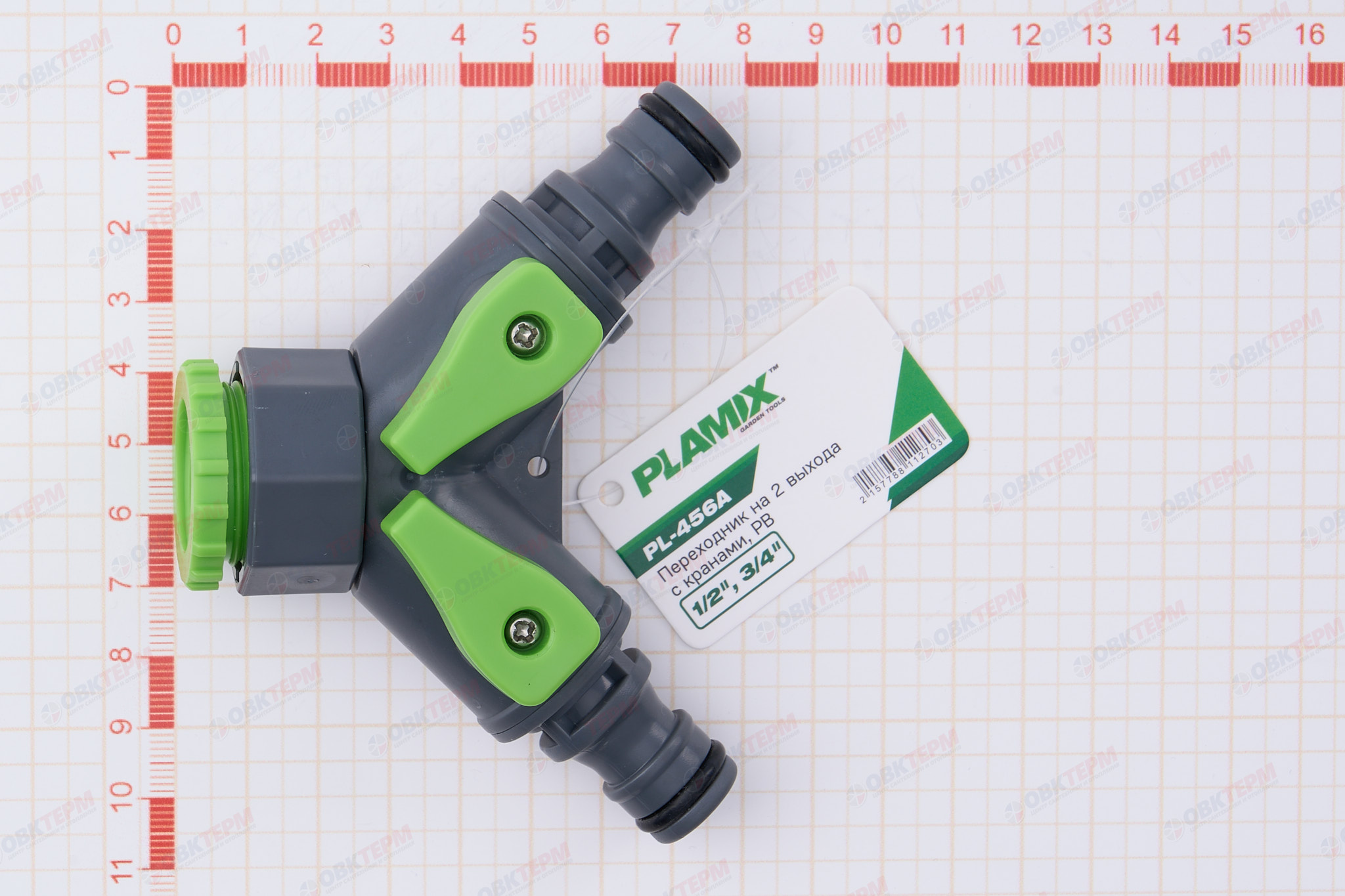 Адаптер-тройник 1/2" РВ с 2-мя кранами и переходом на 3/4" РВ (ABS)120/12шт) PLAMIX/CRAB PL-456A - миниатюра №6