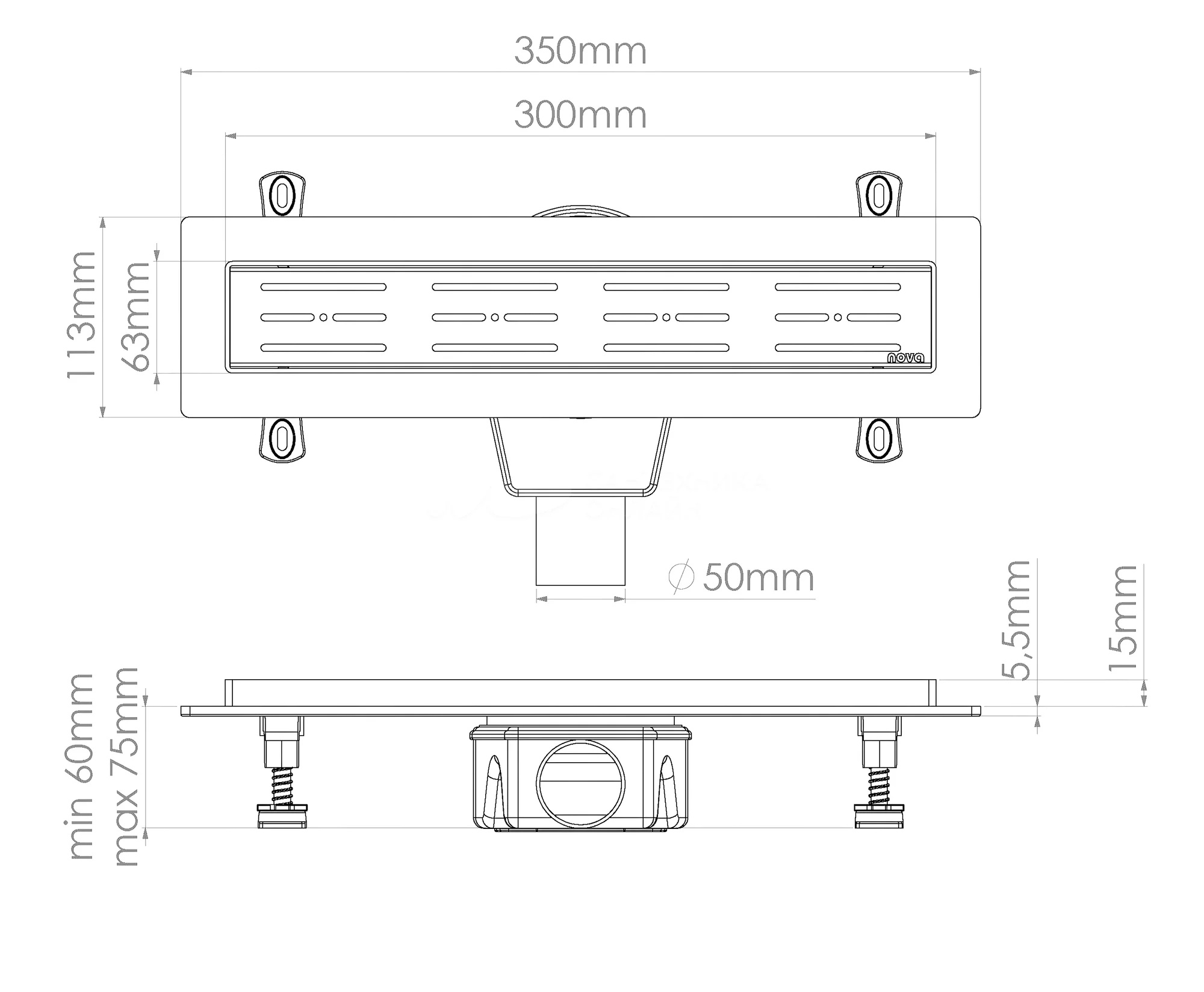 Трап-лоток 30 см  NOVA  пластик корпус (сухой затвор)  5630  (1шт/30 упак) - Изображение №2
