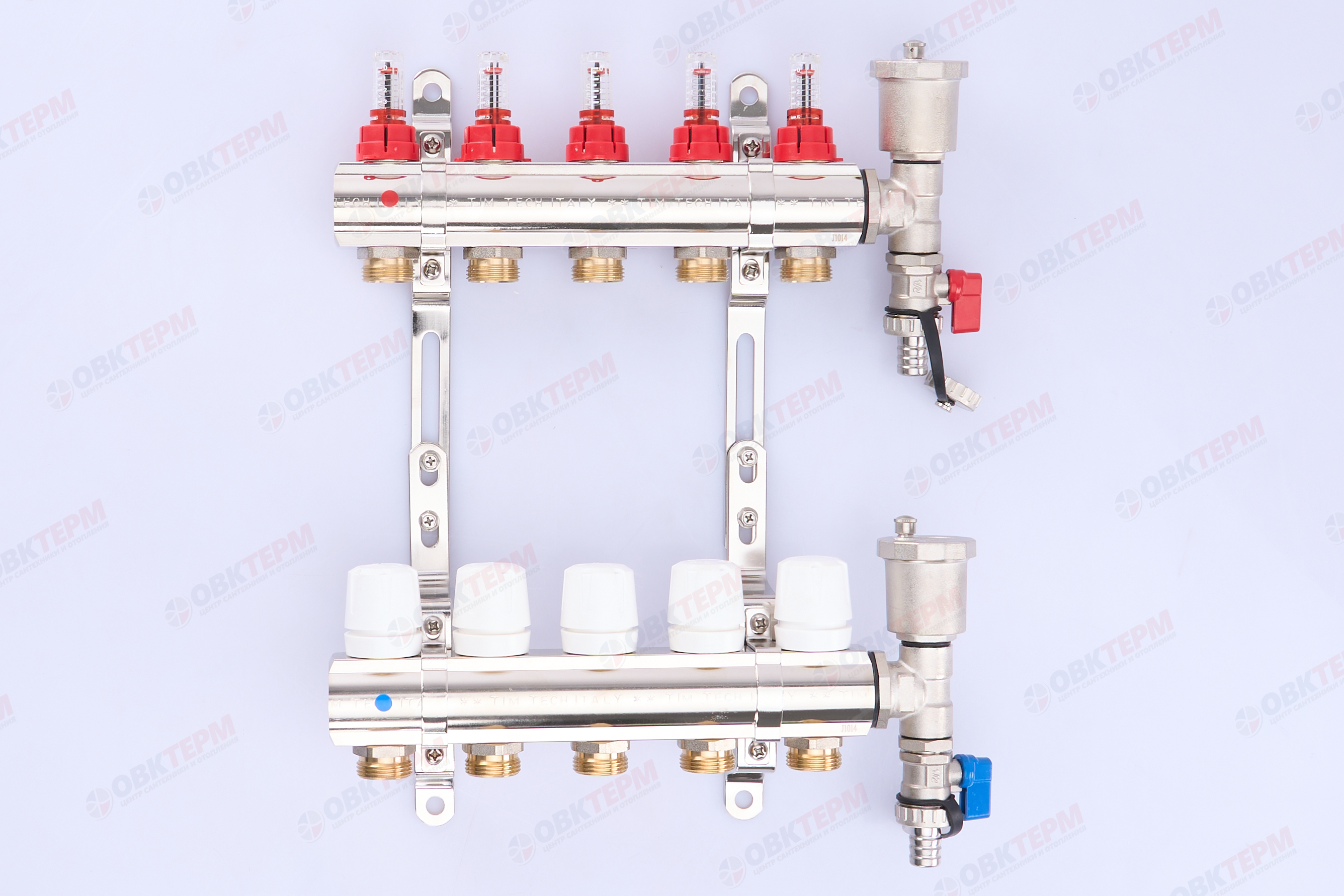 Коллектор с расходомерами без кранов TIM KF005 латунный 1" на   5 выходов   (1шт/2ящ) - изображение №1