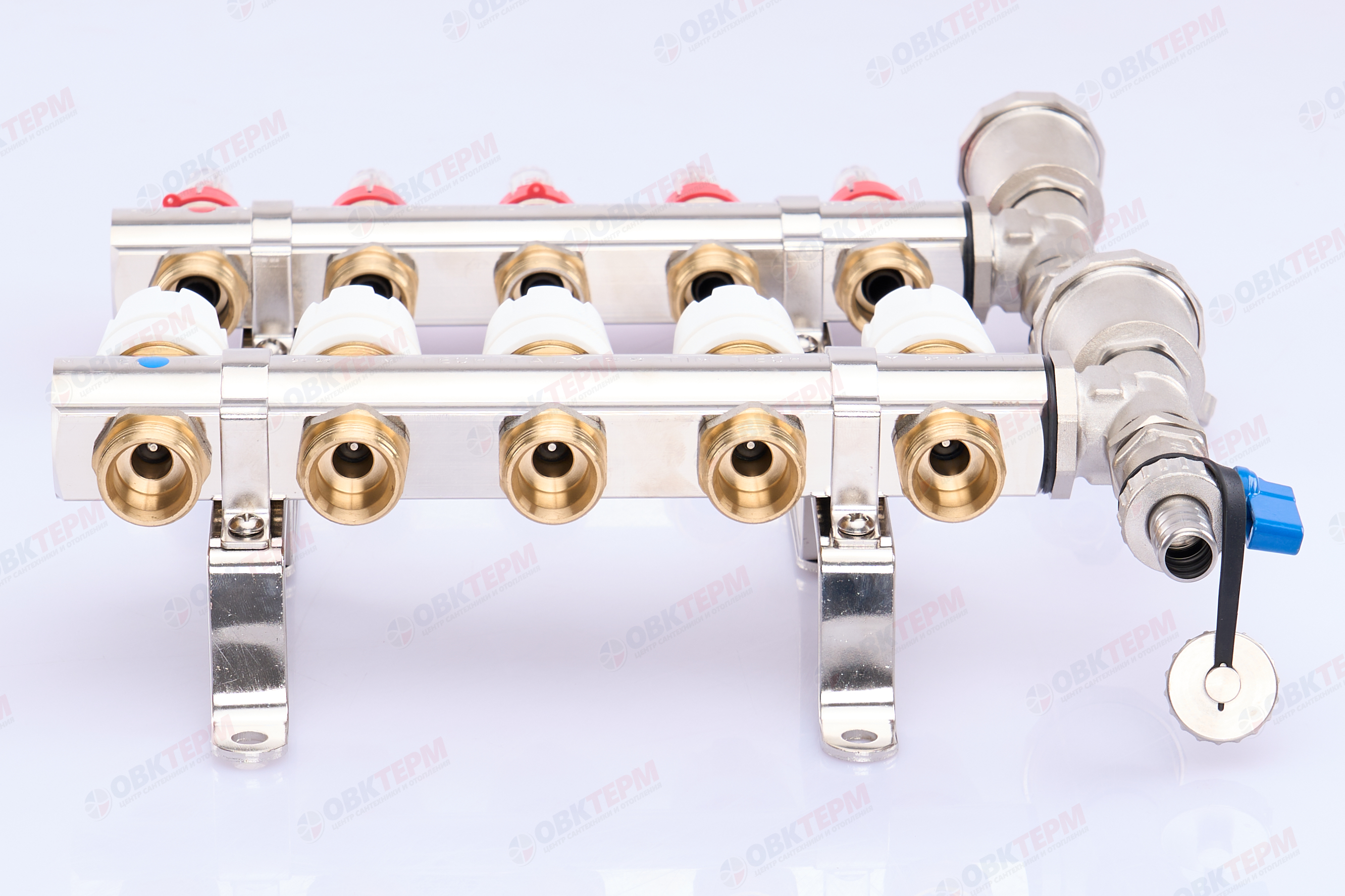 Коллектор с расходомерами без кранов TIM KF005 латунный 1" на   5 выходов   (1шт/2ящ) - миниатюра №2