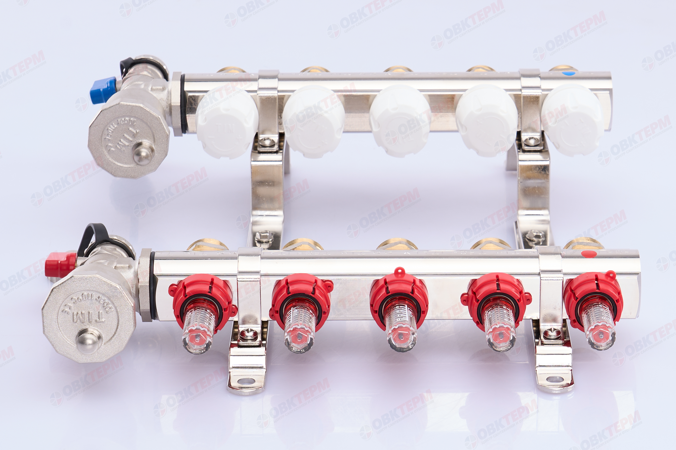 Коллектор с расходомерами без кранов TIM KF005 латунный 1" на   5 выходов   (1шт/2ящ) - миниатюра №4