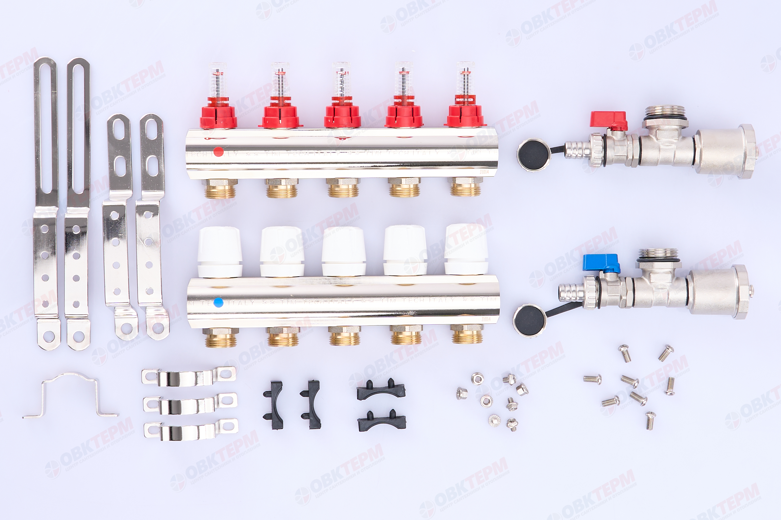 Коллектор с расходомерами без кранов TIM KF005 латунный 1" на   5 выходов   (1шт/2ящ) - миниатюра №6