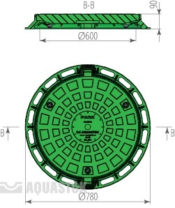 Люк пластиковый AQUASTOK легкий малый круглый ЧЕРНЫЙ (ДН624хДВ460хВ80) (30шт палета) - миниатюра №2