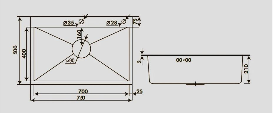 Мойка HOFFGER 7550B BLACK /сифон /1+3мм /750*500*210мм (8шт/ящ) - Изображение №3