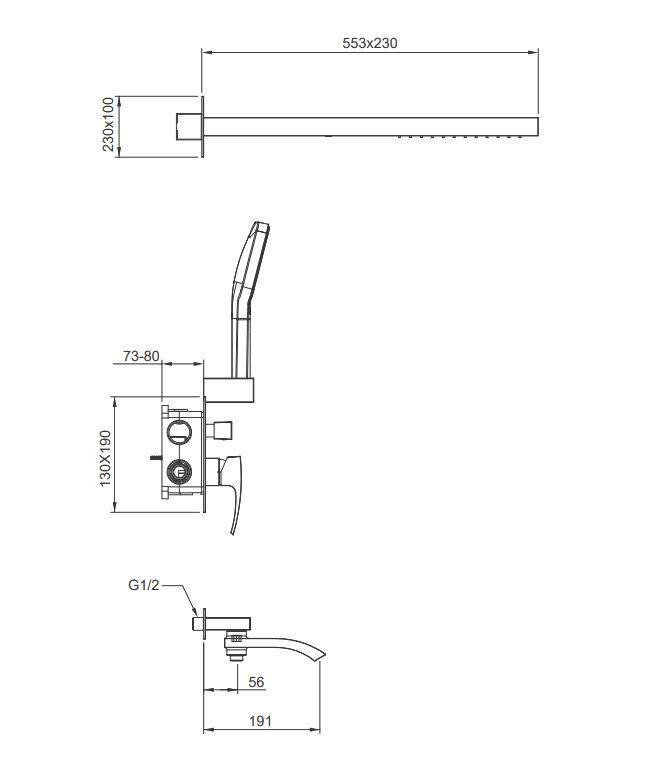 Душ/система встраиваемая GAPPO G7107-79 хром /лейка 3 реж/тропич душ - Изображение №2