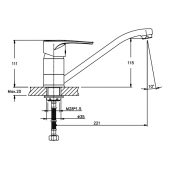 Смеситель д/кухни MIXXUS PREMIUM XIDE 555 Ø40 25 см на ГАЙКЕ  (10 шт/ящ) - миниатюра №2