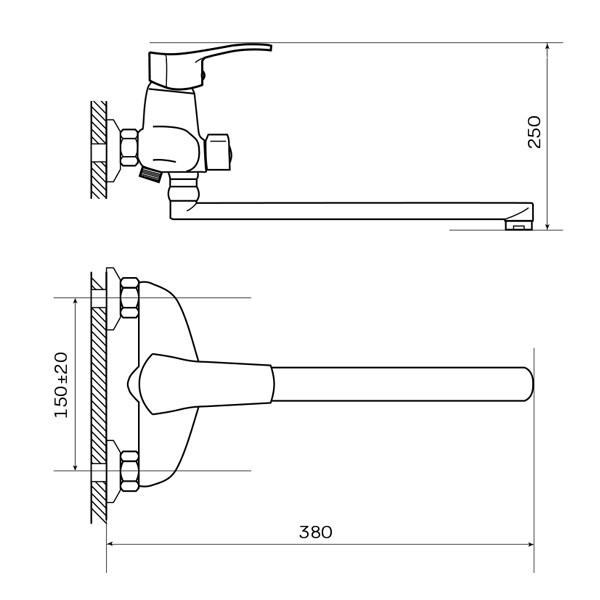 Смеситель д/ванны ZERIX JXD6 135 Ø40  (10 шт/ящ) - Изображение №2