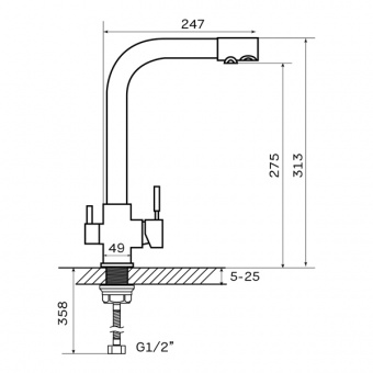 Смеситель д/кухни под ФИЛЬТР ZERIX KAN-021 (LR4055W-3) Ø35 (молочный матовый)  (10 шт/ящ) - миниатюра №2