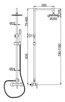 Душ/система нерж/сталь ZERIX LR72405 Ø35  (5 шт/ящ) - Изображение №2