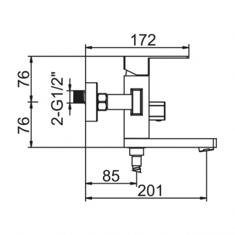 Смеситель д/ванны корот. нерж/сталь ZERIX - LR73233  (катридж 35мм) 10 шт/ящ - миниатюра №2