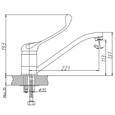 Смеситель д/умывальника локтевой ZERIX PED-A 127 (Ø40, длинный гусак 20 см, на гайке) (10 шт/ящ) - миниатюра №2